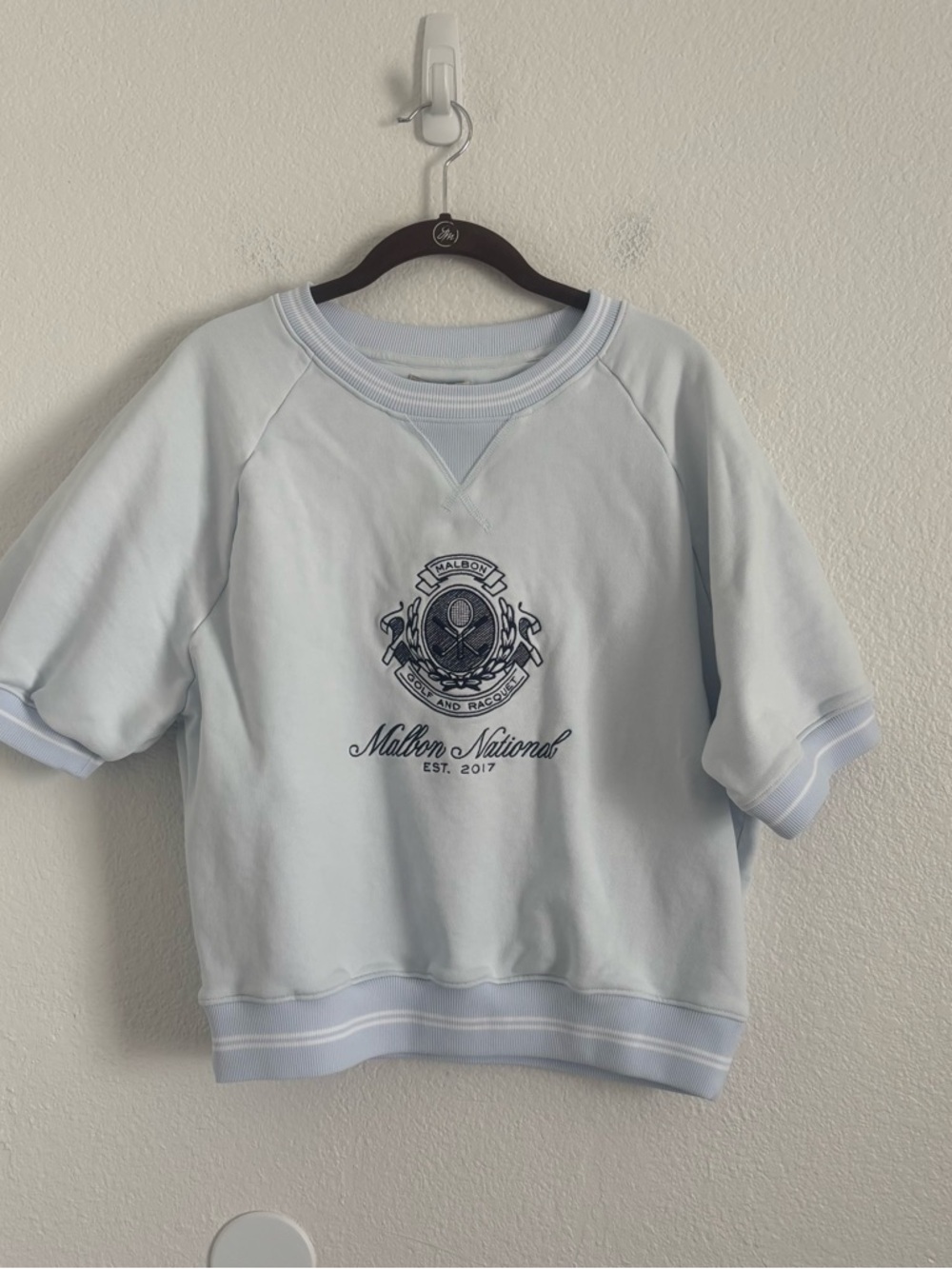 NWT Malbon Golf Women's Size XL Blue Short Sleeve Billie Crewneck Sweatshirt